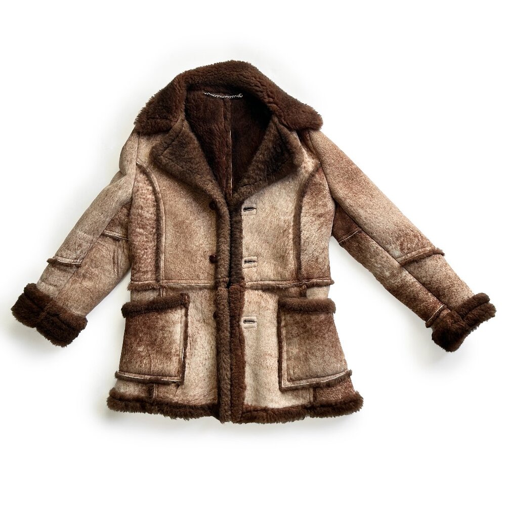Gino Leathers Vintage 70s Tan Shearling Coat in size XL